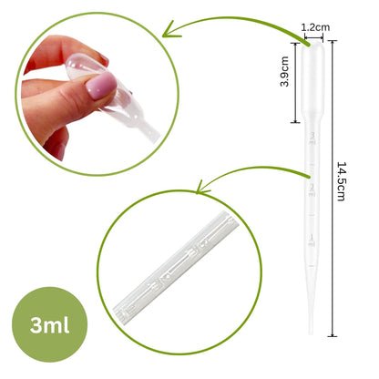 Single 3 mL plastic dropper with length and bulb volume markings