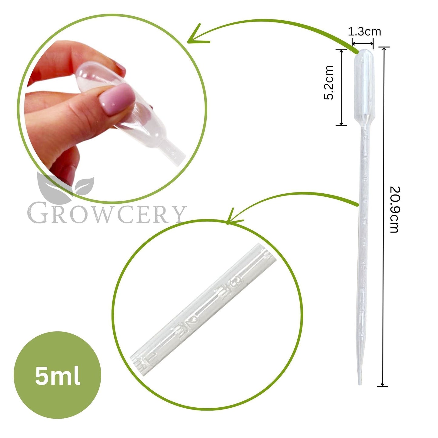 Single 5 mL plastic dropper showing bulb size and graduated scale