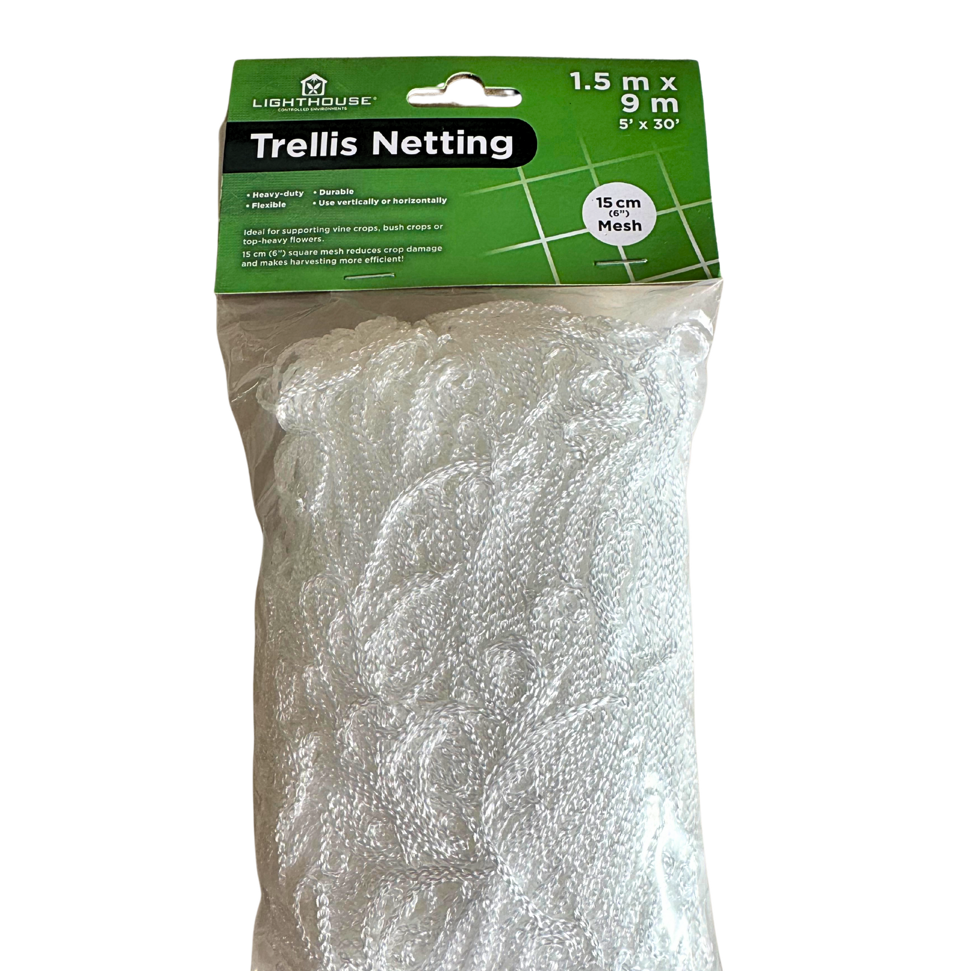 Trellis netting 1.5m x 9m with 15cm mesh for supporting climbing plants and crops