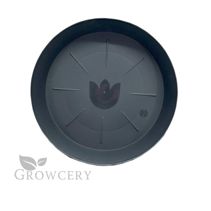 Single heavy-duty black plastic round saucer