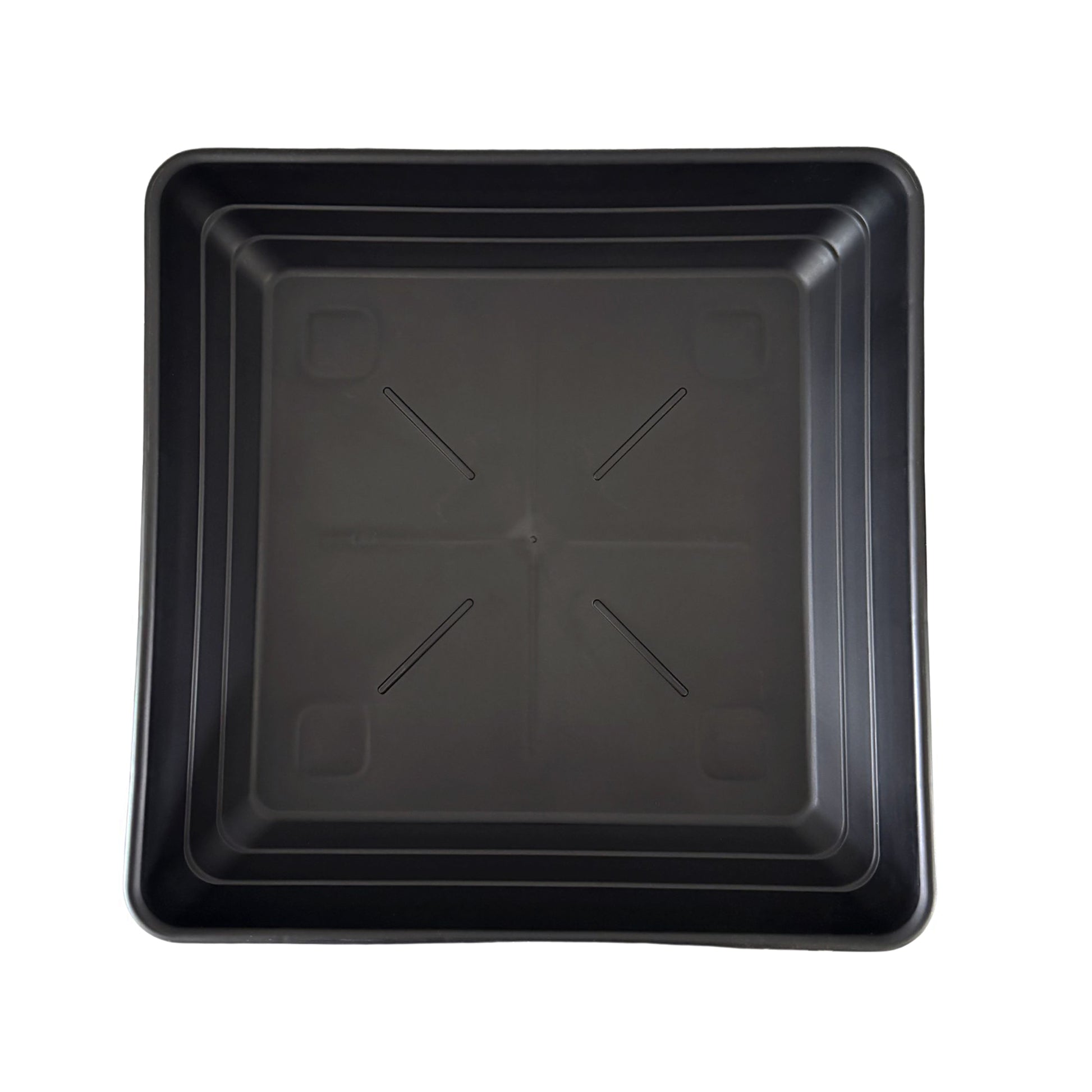 Top angle view of extra thick square plant saucer