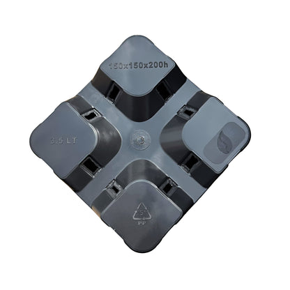 Bottom view of square pot showing drainage holes