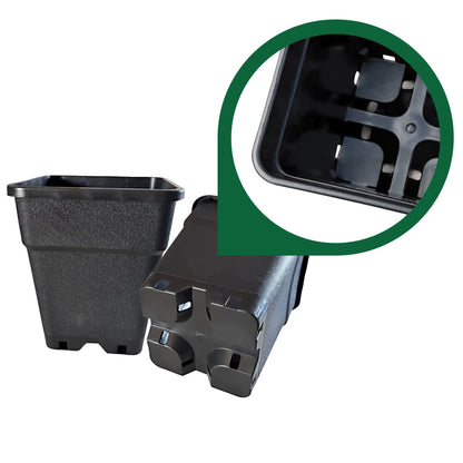 Heavy-duty plastic pots with detailed drainage base – square design with secure base for stability and growth