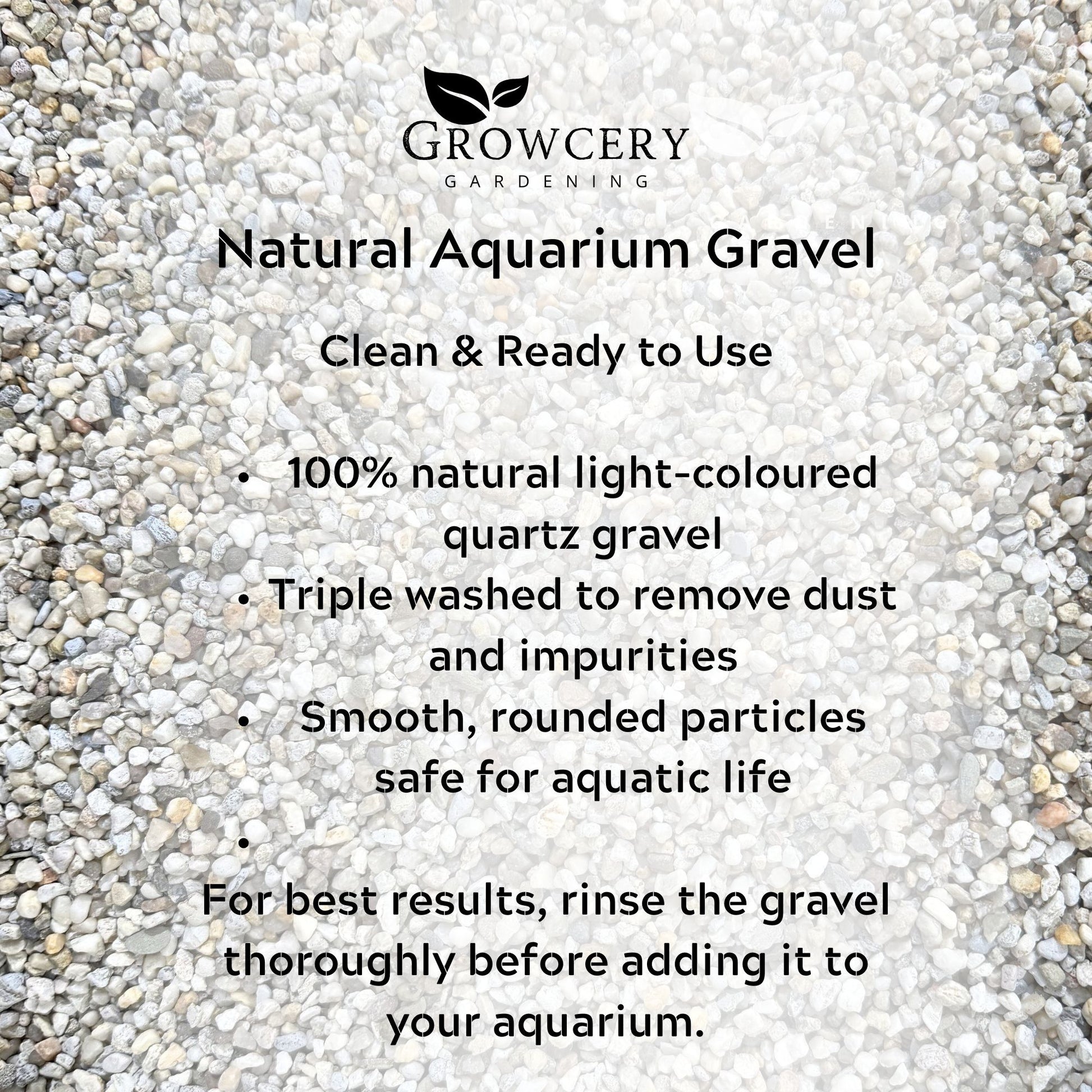 Triple washed natural aquarium gravel made from light coloured quartz stones with smooth rounded particles safe for fish tanks and aquatic environments.