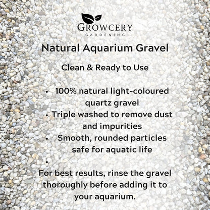 Triple washed natural aquarium gravel made from light coloured quartz stones with smooth rounded particles safe for fish tanks and aquatic environments.