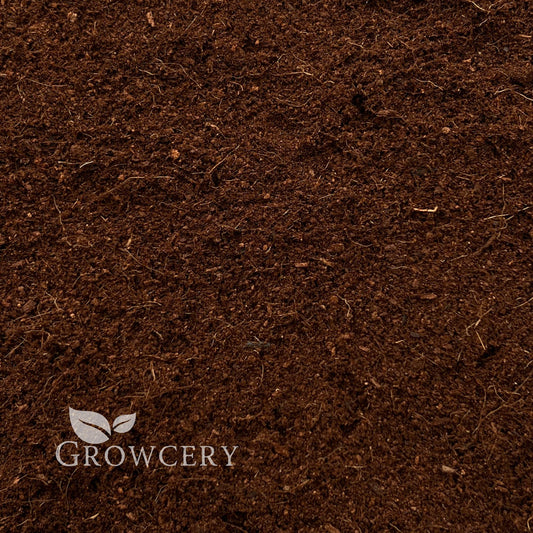 Close-up of premium coco coir substrate by Growcery, ideal for soil improvement and root health